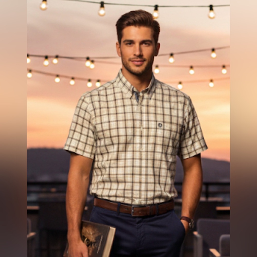 Wrangler short sleeve Olive Plaid Casual Button Down Shirt SizeM